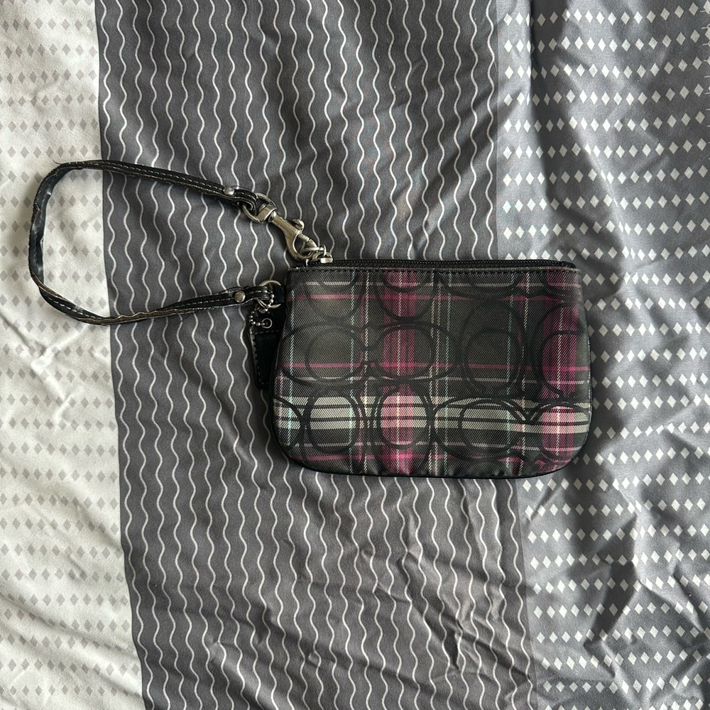 Coach Plaid Clutch in Black and Pink